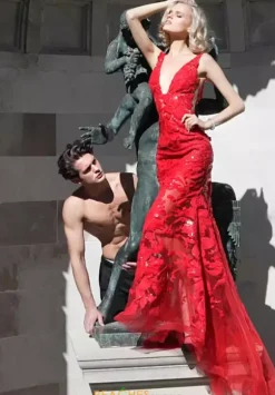 Applique Long Fitted Dress 60283