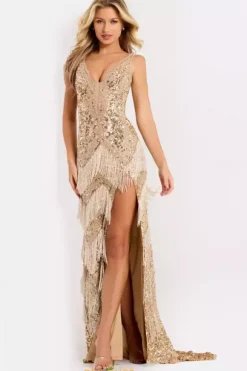 Beaded V Neck Fitted Dress 38847