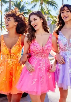 Beaded V-Neck Tulle Dress EW34603