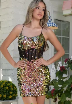 Fitted Sequins Short Dress 1723