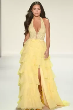 Halter Neckline A Line Chiffon Dress 57940