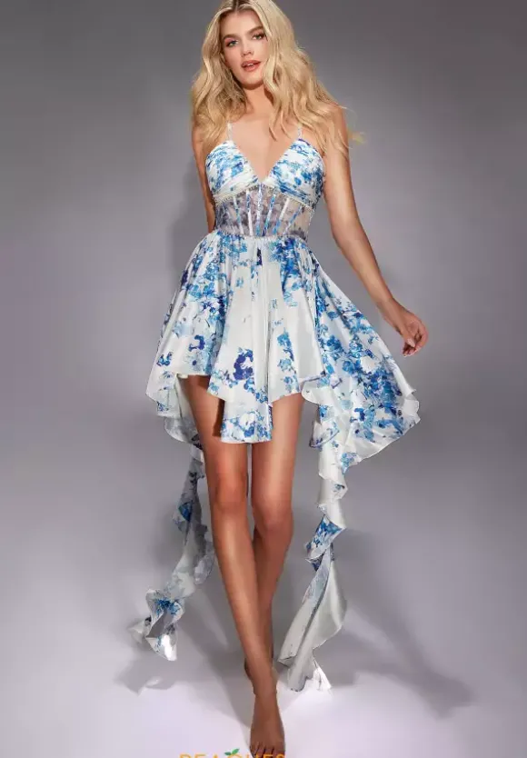 High Low Satin Beaded Dress 30055