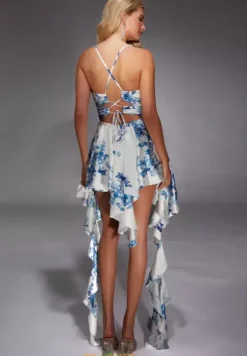 High Low Satin Beaded Dress 30055