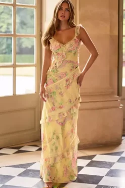 Long Chiffon V Neck Dress 57782