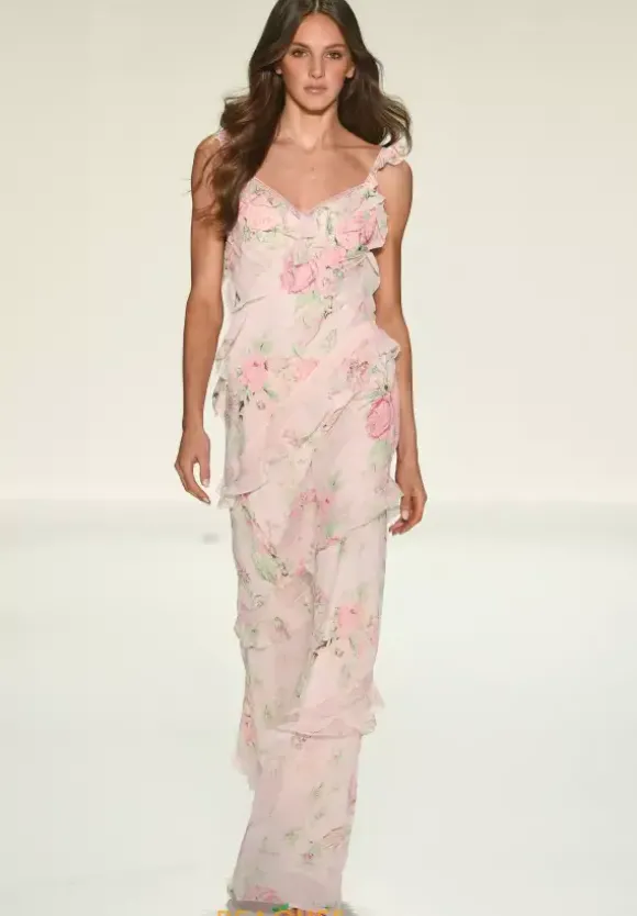 Long Chiffon V Neck Dress 57782