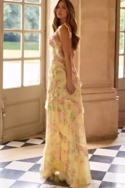 Long Chiffon V Neck Dress 57782