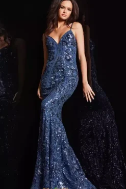 Long Fitted Sequins Dress 23839