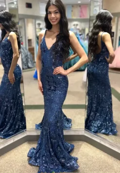 Long Fitted Sequins Dress 23839