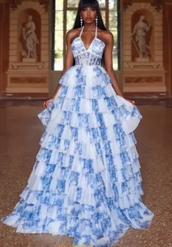 Long Halter Neckline Corset Dress 61730