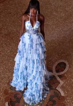 Long Halter Neckline Corset Dress 61730