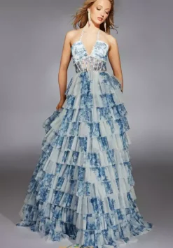 Long Halter Neckline Corset Dress 61730