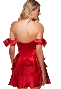 Off The Shoulder Satin Short Dress 30037
