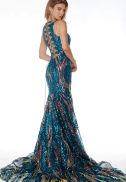 Open Back Train Fitted Dress 61657
