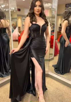 Satin Fitted Long Dress 43850