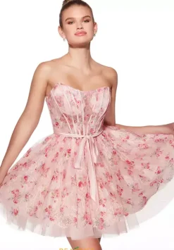 Short Strapless Lace Dress 30019