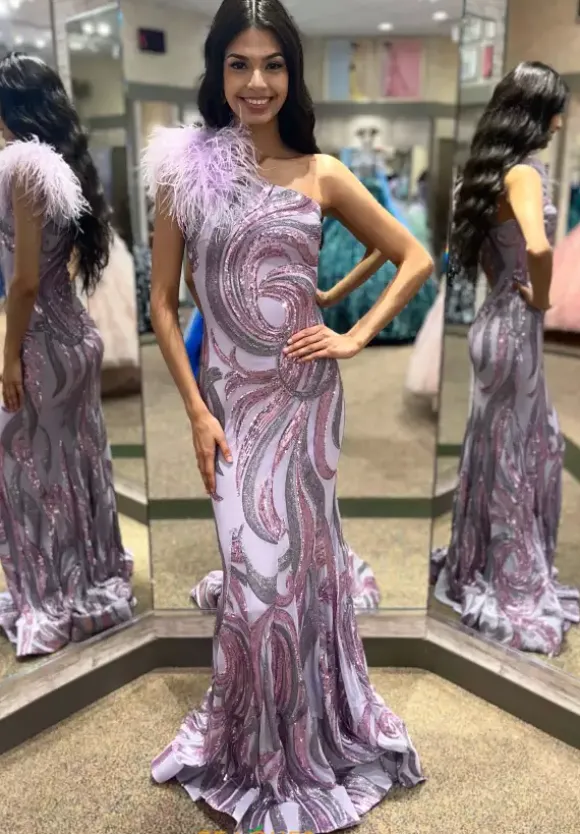 Single Shoulder Fully Beaded Dress 32596