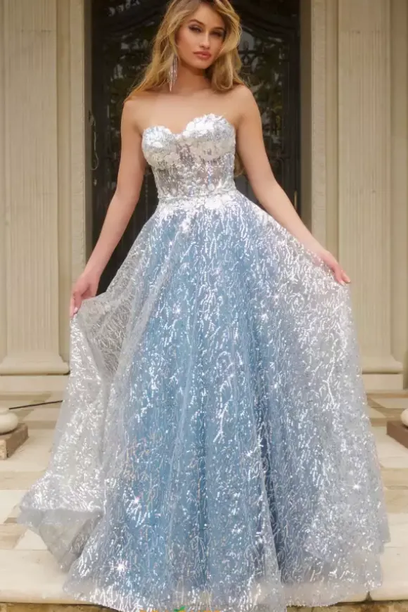 Strapless Beaded A Line Dress 08417