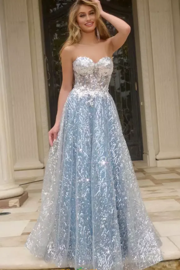 Strapless Beaded A Line Dress 08417