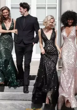 V Neck Long Fitted Dress 59762