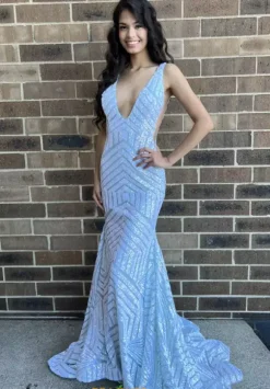 V Neck Long Fitted Dress 59762