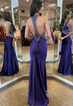 V Neck Satin Long Dress 4302