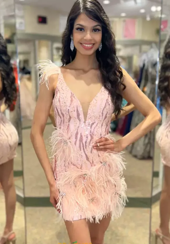 V Neckline Fitted Short Dress 1146