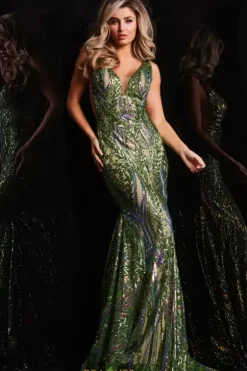 V Neckline Sequins Fitted Dress 22770